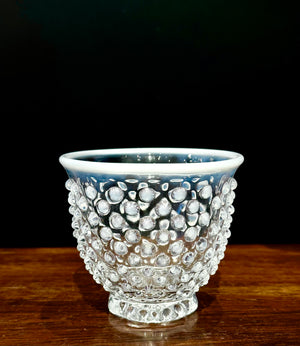JAPANESE DRINKING GLASS HOBNAIL DETAIL AND A MILK GLASS EDGE