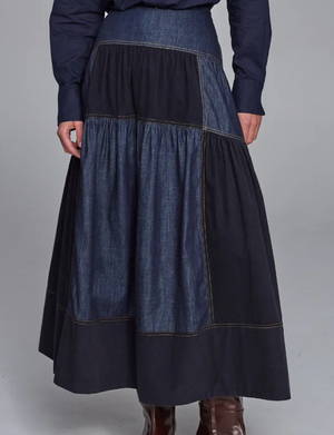 Megan Park Tiered Skirt Denim and Cord